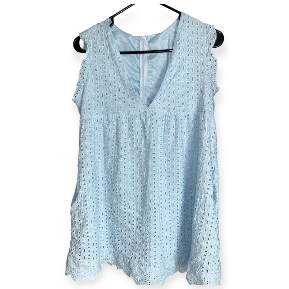 Baby Blue Eyelet Romper Dress With Pockets Size Large - Picture 8 of 8